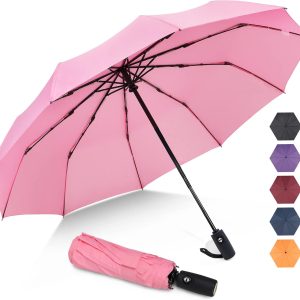 Travel Umbrella Compact - 10 Ribs Portable Collapsible Umbrellas for Rain Windproof -  Automatic Small Folding Umbrella Lightweight Packable Umbrella for Women Men
