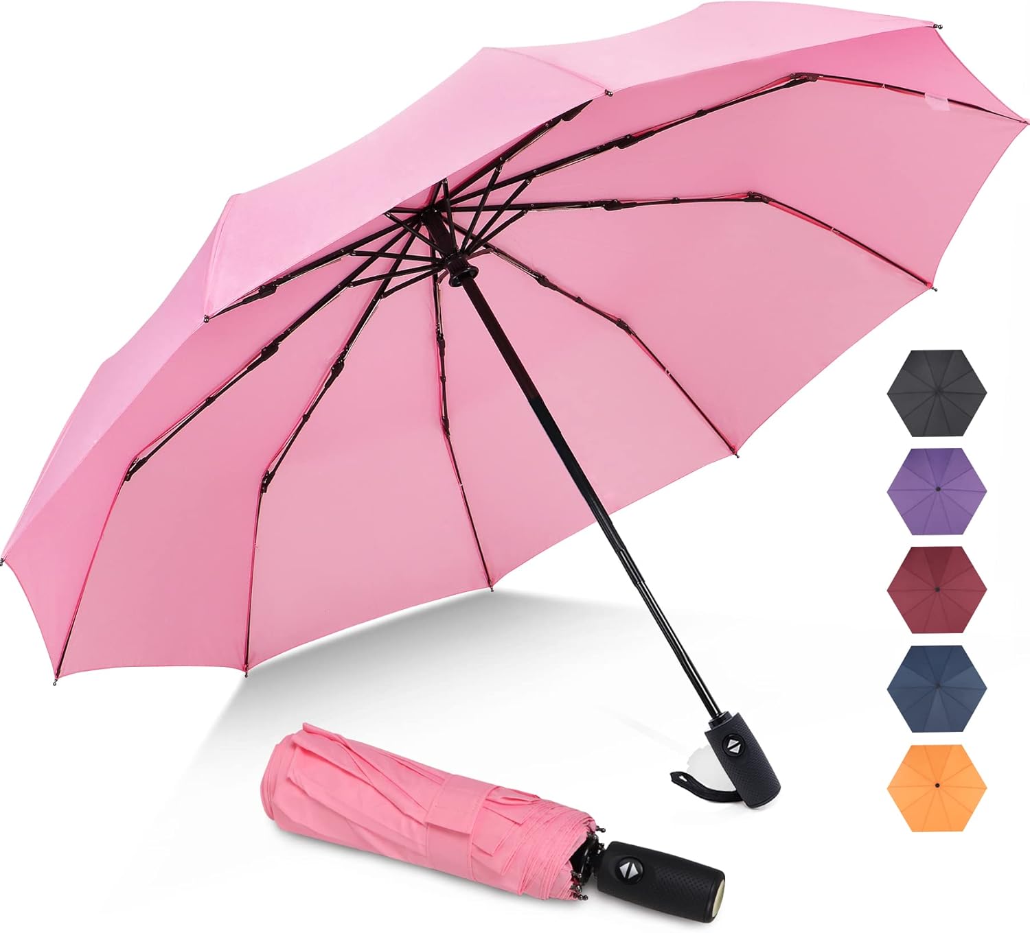 Travel Umbrella Compact - 10 Ribs Portable Collapsible Umbrellas for Rain Windproof - Automatic Small Folding Umbrella Lightweight Packable Umbrella for Women Men