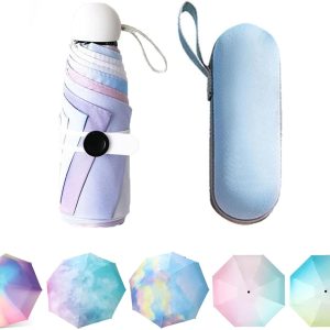 Travel Mini Umbrella With Case, 8 Ribs Folding Small for Kids/Adult, Compact Portable for Sun and Rain, Windproof Sun Protection