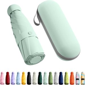 Travel Umbrella - Mini Folding Compact Umbrella with Case, 8 Ribs Lightweight Portable Umbrella, Small Sun & Rain Pocket Umbrella for Girls and Women