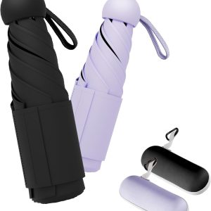 Travel Mini Umbrella Compact Small & Lightweight, UV Rain Protection, Pocket-Sized Folding Umbrellas with Quickdraw & Case for Men Women & Kids Backpack