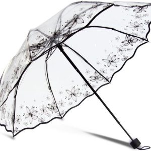 Protable Beautiful Romantic Rainy Rain Custom Foldable Raining Clear Transparent Umbrella