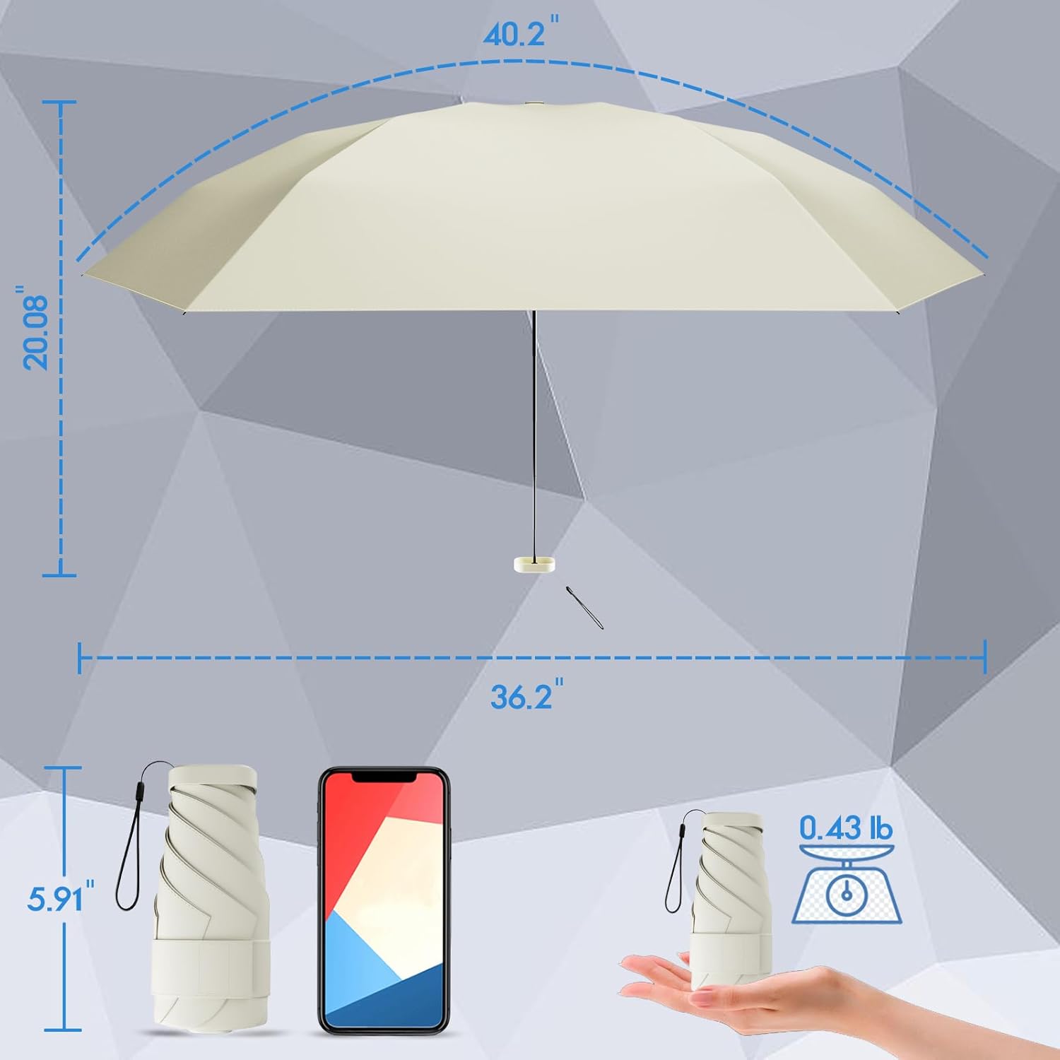 Windproof Mini Travel Folding Umbrella - UPF 50+ Sun & Rain Protection, Small Compact Lightweight Design Fits in Pocket or Bag, Eco-Friendly Fabric Wallet Umbrella for Commuter, Men Women Boys Girls - Image 2