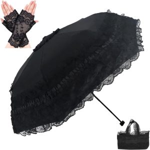 Vintage Lace Parasol Gothic Lolita Umbrella UV Sun Protection Witch Cosplay Photoshoot Props Party Dration