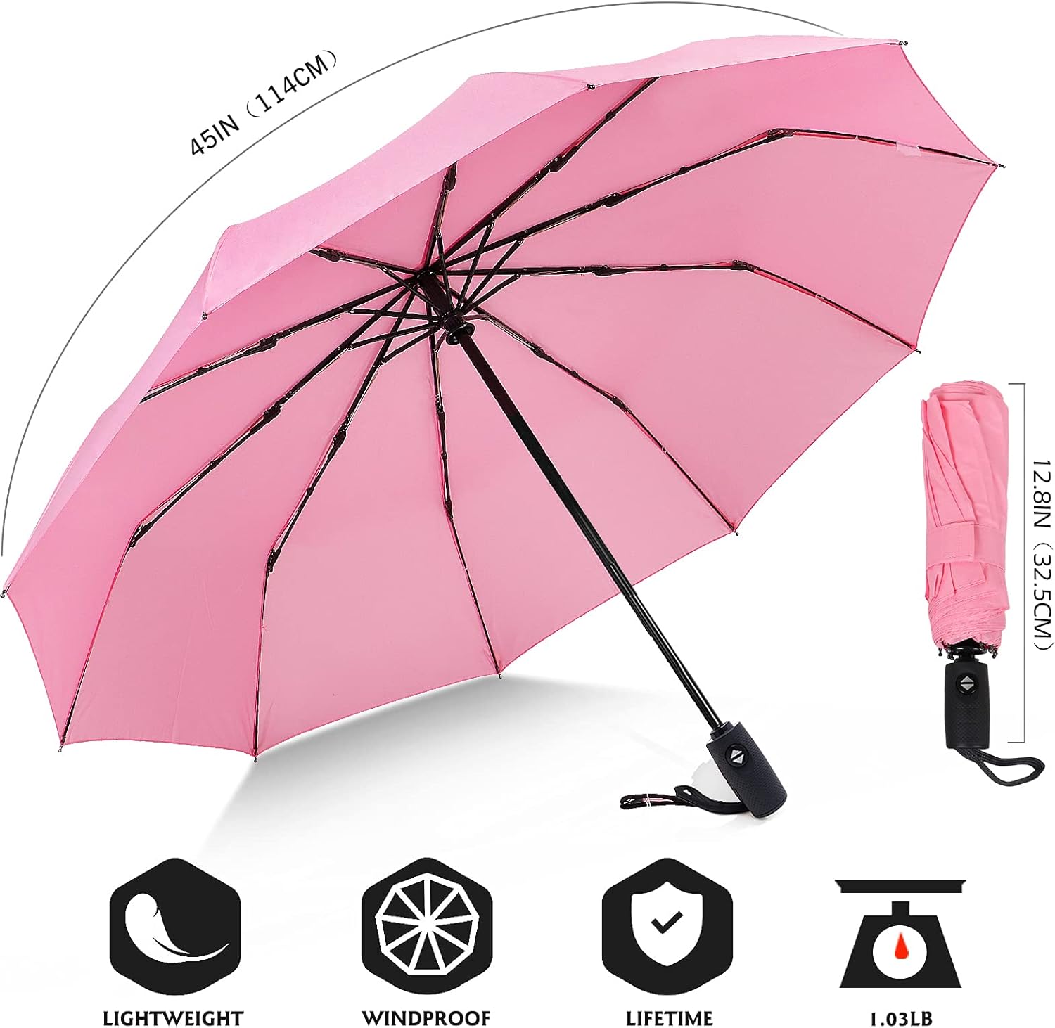 Travel Umbrella Compact - 10 Ribs Portable Collapsible Umbrellas for Rain Windproof - Automatic Small Folding Umbrella Lightweight Packable Umbrella for Women Men - Image 2