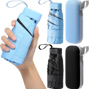 2 Pack Mini Travel Folding Umbrella for Purse with Case UPF 50+ Sun Protection Small Compact Pocket Umbrella Tiny Lightweight Bumbersoll for Women Men Gifts Fit Purse Backpack Wallet