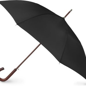 Auto Open Umbrella Classic Wooden J Stick Handle with Easy Grip - Windproof, Rainproof and Durable y Design – Versatile Travel, Perfect for Rainy Days