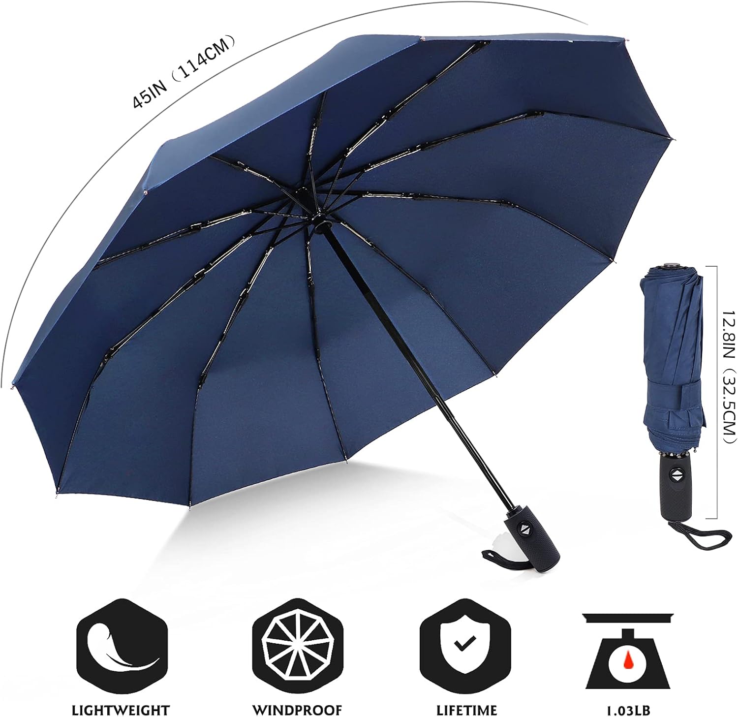 Travel Umbrella Compact - 10 Ribs Portable Collapsible Umbrellas for Rain Windproof - Automatic Small Folding Umbrella Lightweight Packable Umbrella for Women Men - Image 2