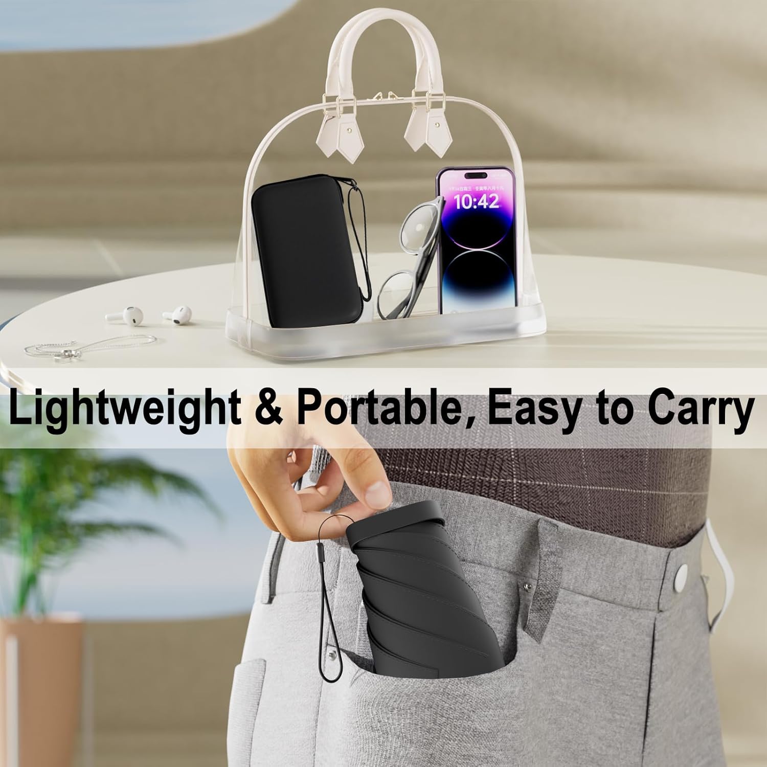 Windproof Mini Travel Folding Umbrella - UPF 50+ Sun & Rain Protection, Small Compact Lightweight Design Fits in Pocket or Bag, Eco-Friendly Fabric Wallet Umbrella for Commuter, Men Women Boys Girls - Image 2