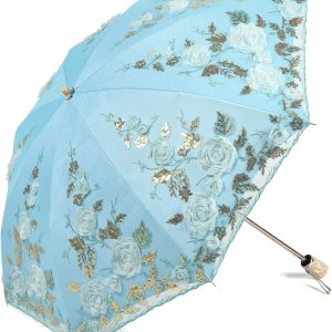 Ladies Anti-UV Lace Embroidery Sun Parasol Folding Umbrella Wedding Umbrella
