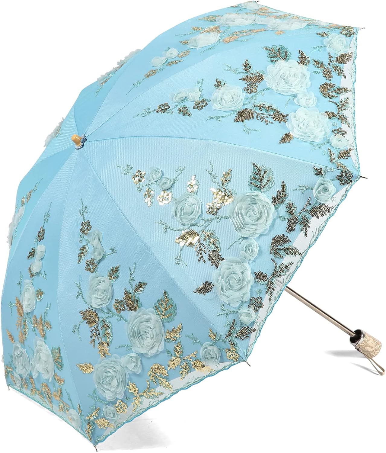 Ladies Anti-UV Lace Embroidery Sun Parasol Folding Umbrella Wedding Umbrella