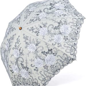Lace Parasol Ultraviolet-Proof Folding Umbrella UPF50+ Vintage Flower Embroidery Umbrella for Wedding Party and Photo Shooting