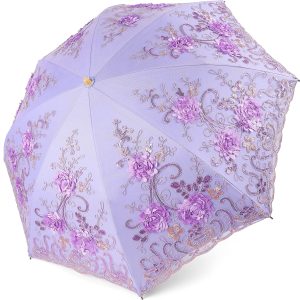 Lace Parasol Ultraviolet-Proof Folding Umbrella UPF50+ Vintage Flower Embroidery Umbrella for Wedding Party and Photo Shooting
